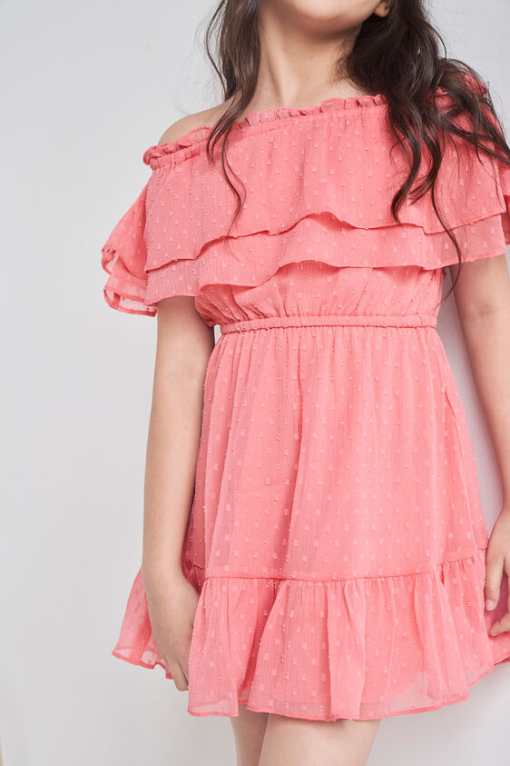 Coral Solid Flounce Dress, Coral, image 5